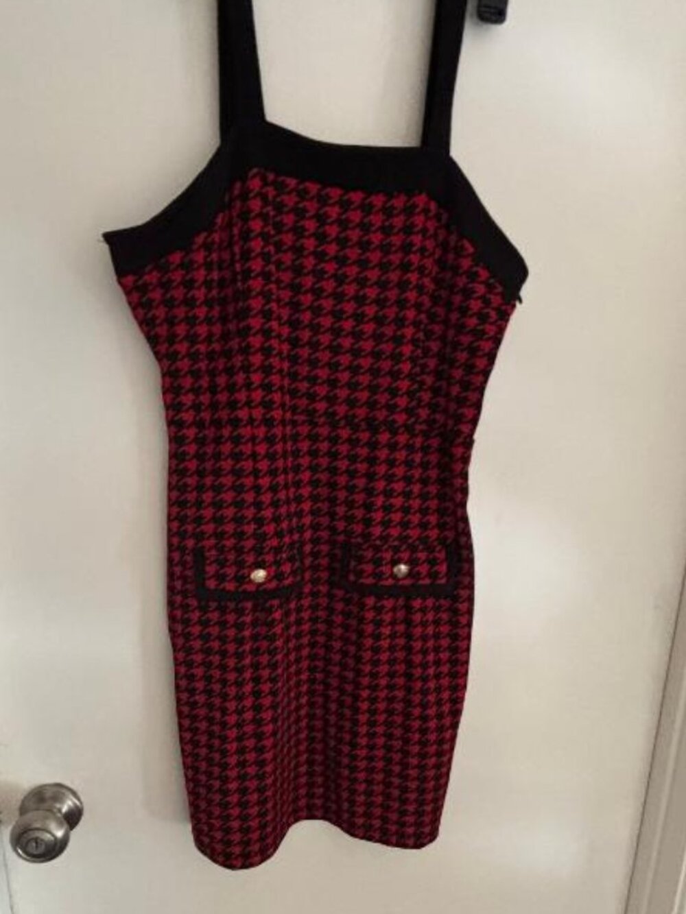Shein Hounds tooth Black & Red white Plaid stretch Dress Size L Juniors
